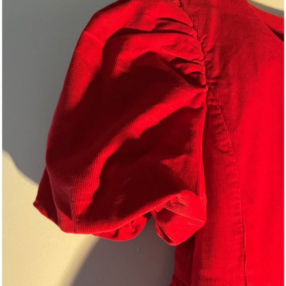 GAP Kids Vibrant Puff Sleeve Corduroy Dress; Size Large; color: Modern Red - Picture 3 of 4